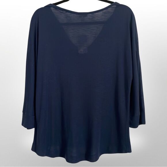 New Splendid navy blue slub knit shirt draped neck size medium - Picture 3 of 4